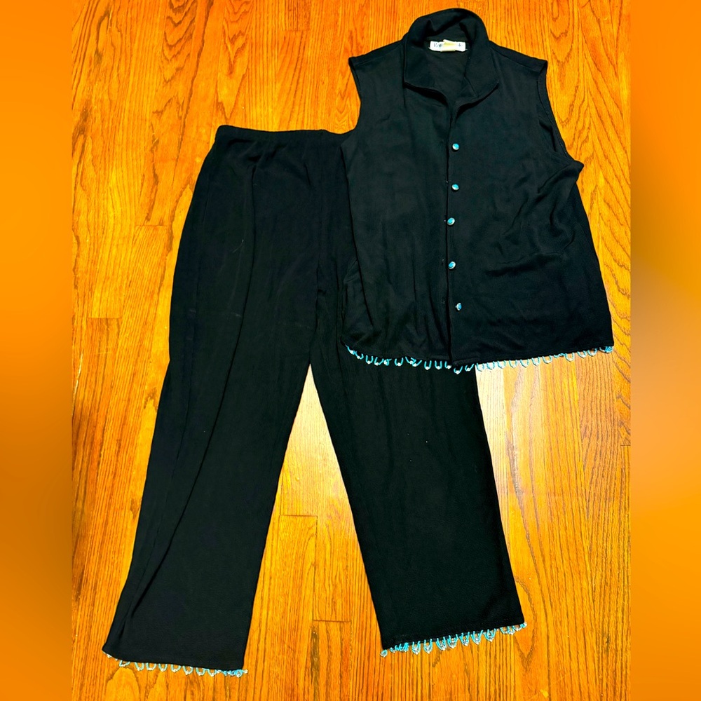 Ronni Nicole Petite Vest Capri 14 P Black Sequin Bead Dangles Southwest